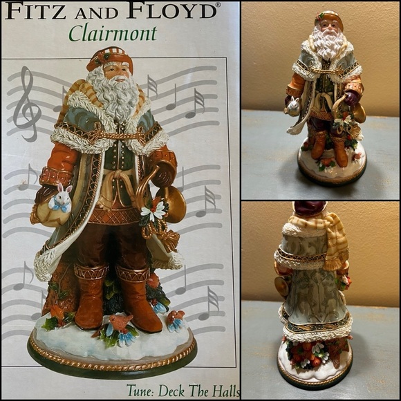 Rare Fitz and Floyd Clairmont Christmas Musical Santa Plays Deck The Halls 9.5” - Picture 3 of 17